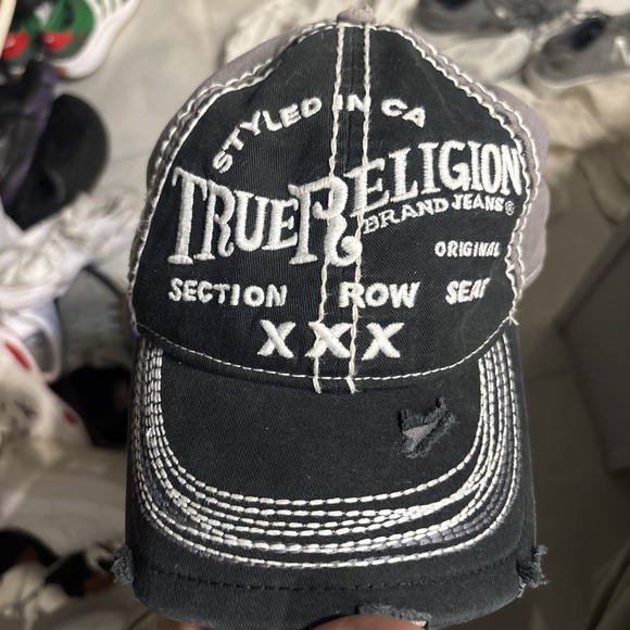True Religion Other - True Religion XXX Distressed Trucker Baseball Cap Hat Section Row Seat